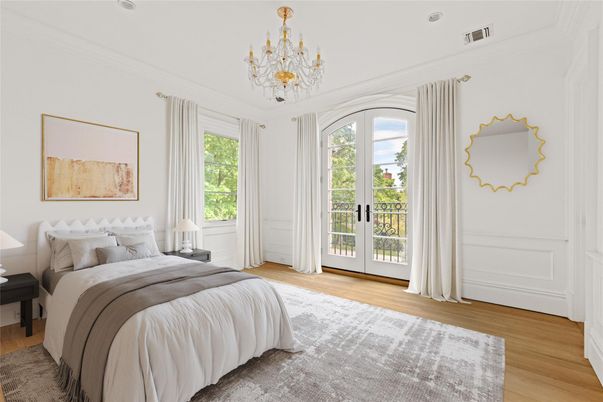 Bedroom, Chandelier, Interior, Wood Texture Flooring