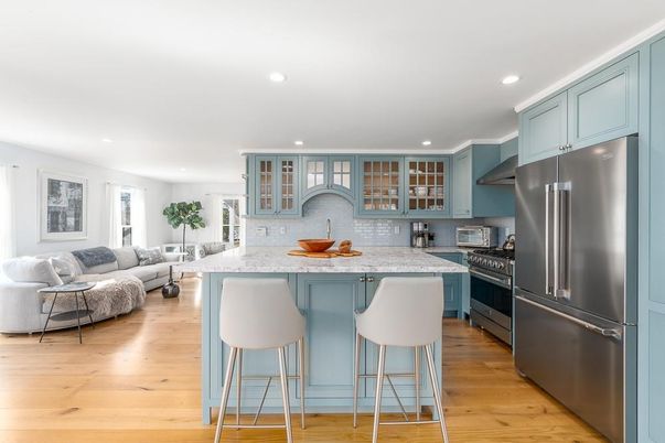 Interior, Kitchen, Living room, Recessed Lighting, Stainless Steel Appliances, Wood Texture Flooring