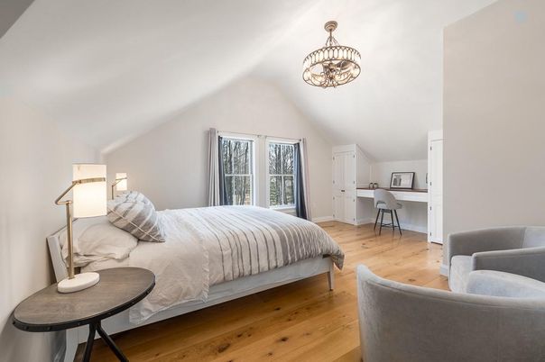 Bedroom, Chandelier, Interior, Wood Texture Flooring