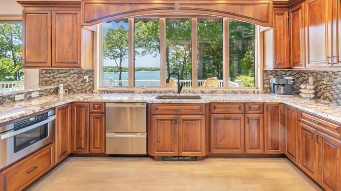 Interior, Kitchen, Stainless Steel Appliances, Water, Wood Texture Flooring