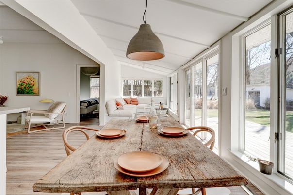 Dining room, Interior, Living room, Pendant Lights, Wood Texture Flooring