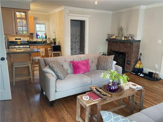 Fireplace, Interior, Kitchen, Living room, Wood Texture Flooring
