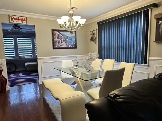 Chandelier, Dining room, Interior, Wood Texture Flooring