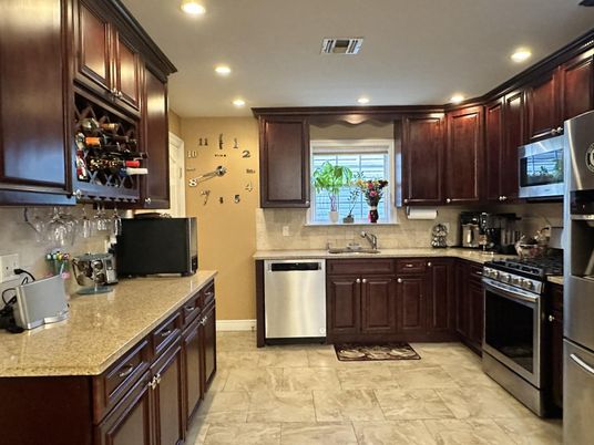Interior, Kitchen, Marble, Recessed Lighting, Stainless Steel Appliances