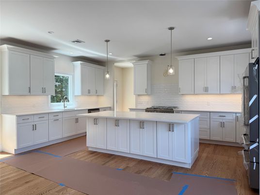 Interior, Kitchen, Pendant Lights, Recessed Lighting, Wood Texture Flooring
