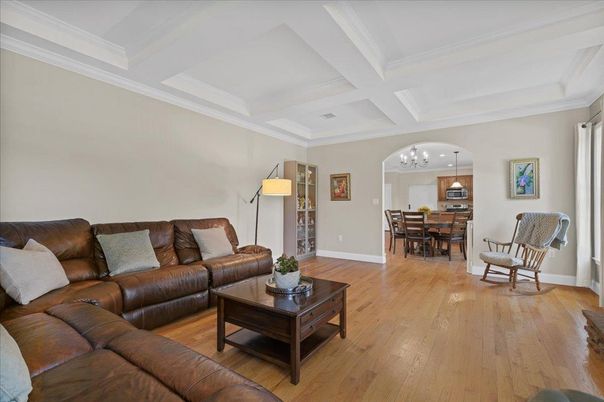 Chandelier, Dining room, Interior, Kitchen, Living room, Pendant Lights, Wood Texture Flooring