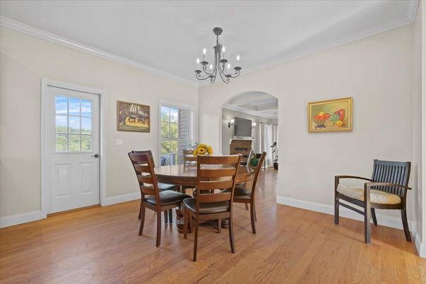 Chandelier, Dining room, Interior, Wood Texture Flooring