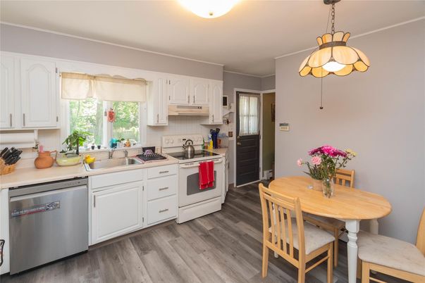 Interior, Kitchen, Pendant Lights, Stainless Steel Appliances, Wood Texture Flooring
