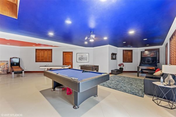 Billiard Table, Game Room, Interior, Recessed Lighting
