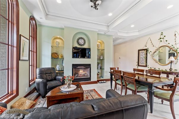 Dining room, Fireplace, Interior, Living room, Recessed Lighting