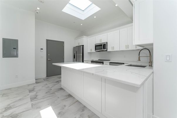 Interior, Kitchen, Marble, Recessed Lighting, Stainless Steel Appliances