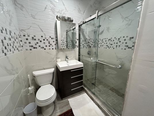 Bathroom, Glass Shower, Interior, Marble Walls