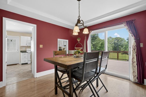 Dining room, Interior, Pendant Lights, Wood Texture Flooring