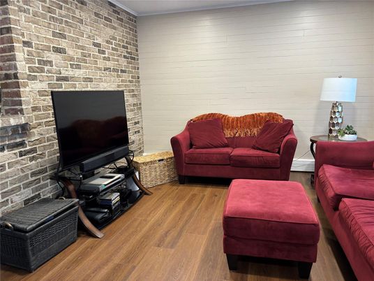 Interior, Living room, Stone Walls, Wood Texture Flooring