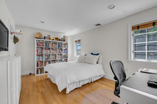 Bedroom, Home Office, Interior, Recessed Lighting, Wood Texture Flooring