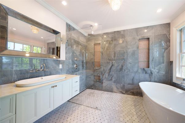 Bathroom, Dual Sink Vanities, Free Standing Baths, Glass Shower, Interior, Recessed Lighting