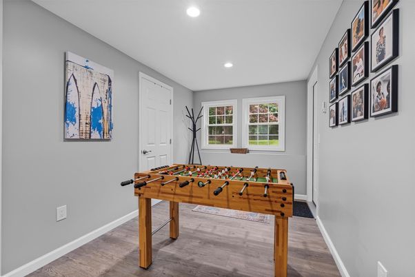Game Room, Interior, Recessed Lighting, Wood Texture Flooring