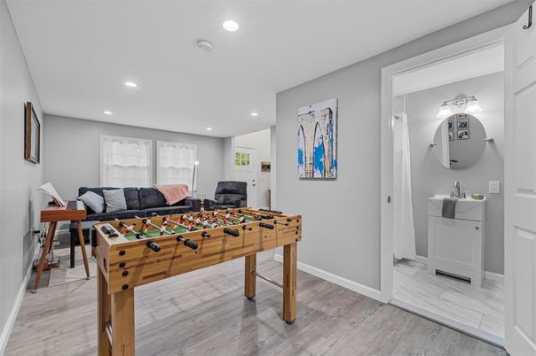 Game Room, Interior, Recessed Lighting, Wood Texture Flooring