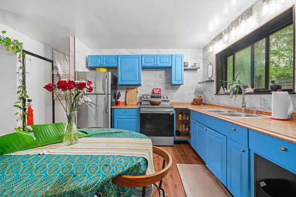 Interior, Kitchen, Stainless Steel Appliances, Wood Texture Flooring
