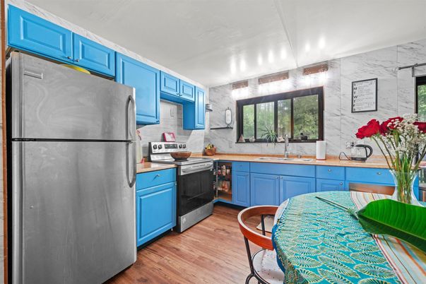 Interior, Kitchen, Marble Walls, Wood Texture Flooring