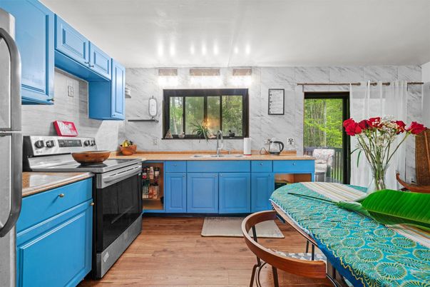 Interior, Kitchen, Marble Walls, Wood Texture Flooring