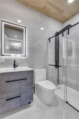 Bathroom, Glass Shower, Interior, Recessed Lighting