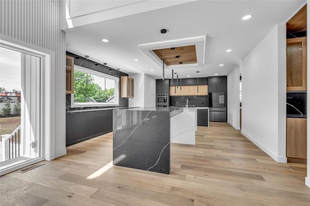 Interior, Kitchen, Pendant Lights, Recessed Lighting, Wooden Ceilings, Wood Texture Flooring