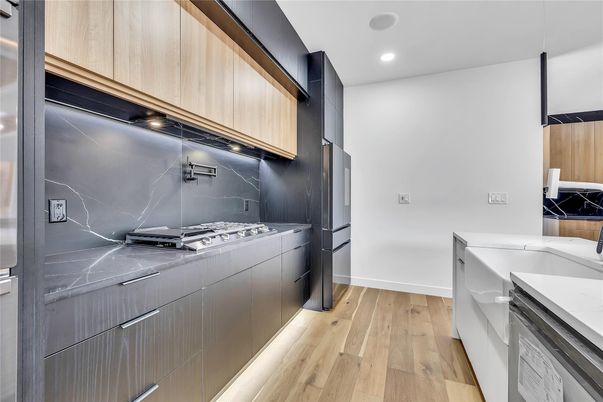 Interior, Kitchen, Recessed Lighting, Wood Texture Flooring