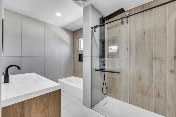 Bathroom, Glass Shower, Interior, Recessed Lighting