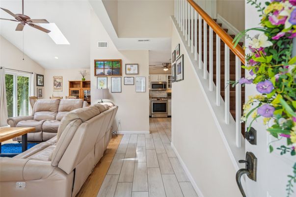 Interior, Kitchen, Living room, Recessed Lighting, Stainless Steel Appliances, Wood Texture Flooring