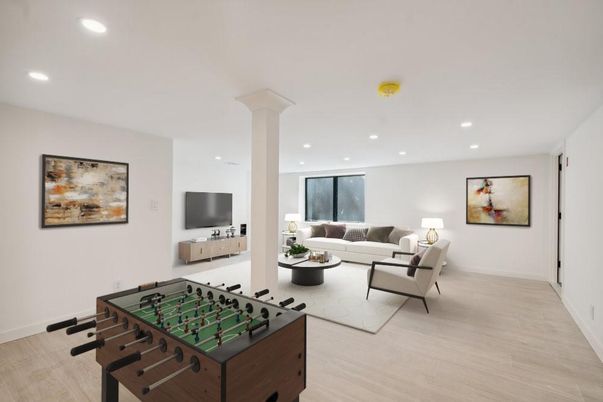 Game Room, Interior, Living room, Recessed Lighting, Wood Texture Flooring