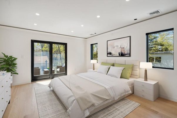 Bedroom, Interior, Recessed Lighting, Wood Texture Flooring