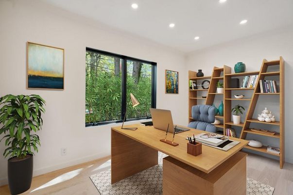 Home Office, Interior, Recessed Lighting, Wood Texture Flooring