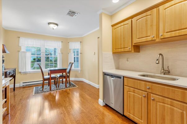 Dining room, Interior, Kitchen, Recessed Lighting, Wood Texture Flooring