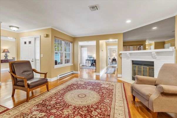 Fireplace, Interior, Recessed Lighting, Wood Texture Flooring
