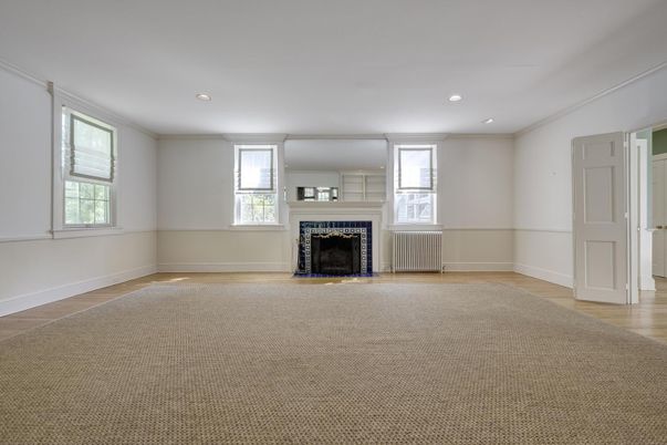 Empty room, Fireplace, Interior, Recessed Lighting, Wood Texture Flooring