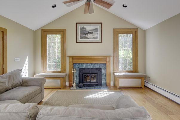 Fireplace, Interior, Recessed Lighting, Wood Texture Flooring