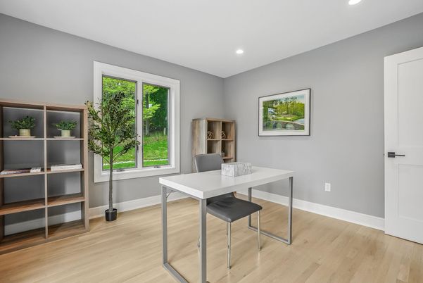 Home Office, Interior, Recessed Lighting, Wood Texture Flooring