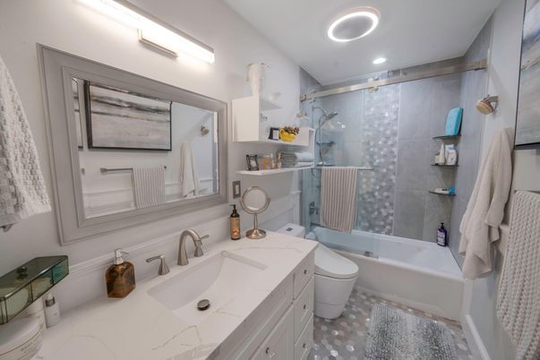 Bathroom, Glass Shower, Interior, Recessed Lighting