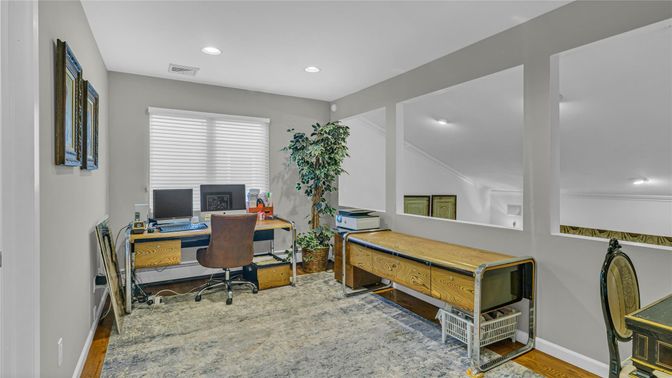 Home Office, Interior, Recessed Lighting, Wood Texture Flooring