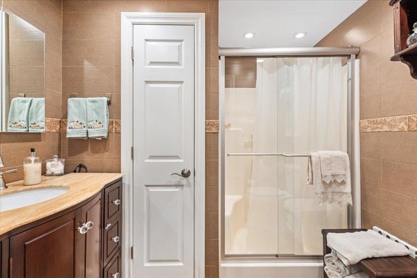 Bathroom, Glass Shower, Interior, Recessed Lighting