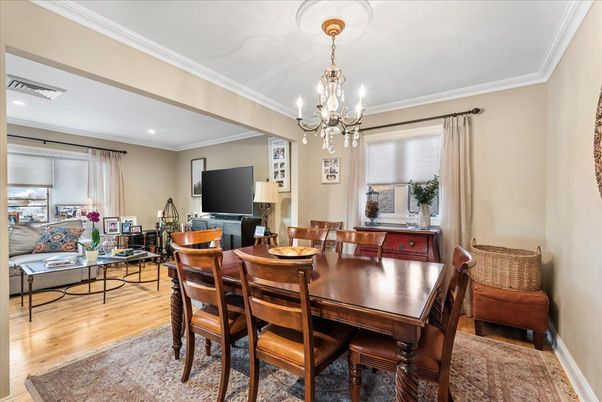 Chandelier, Dining room, Interior, Living room, Recessed Lighting, Wood Texture Flooring