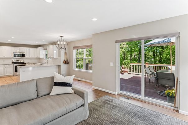 Chandelier, Interior, Kitchen, Recessed Lighting, Stainless Steel Appliances, Wood Texture Flooring