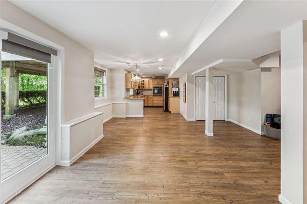 Interior, Kitchen, Pendant Lights, Recessed Lighting, Wood Texture Flooring