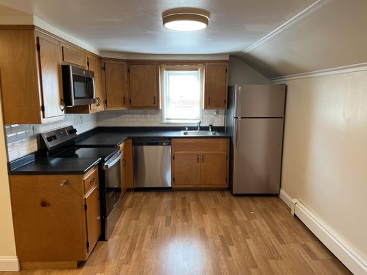 Interior, Kitchen, Stainless Steel Appliances, Wood Texture Flooring