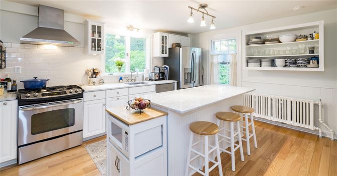 Interior, Kitchen, Stainless Steel Appliances, Wood Texture Flooring