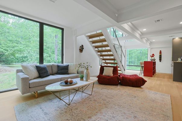 Interior, Living room, Recessed Lighting, Wood Texture Flooring