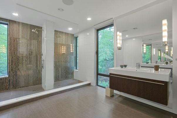 Bathroom, Glass Shower, Interior, Recessed Lighting