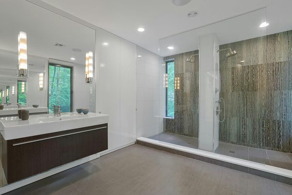Bathroom, Glass Shower, Interior, Recessed Lighting