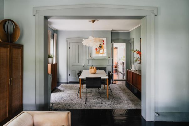 Dining room, Interior, Pendant Lights, Wood Texture Flooring